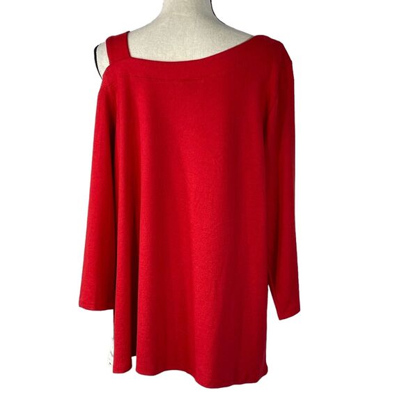 JM Collection 1X-Large Sweater Embellished Scoop Neck 3/4 Sleeve Cold-Shoulder - Picture 5 of 9
